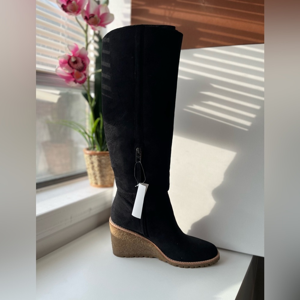 Authentic COACH Keely double faced heel NWT Black 8.5 suede leather wedge new - Picture 2 of 11